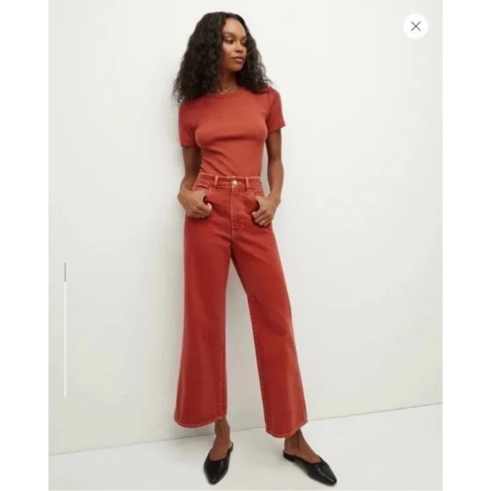 Veronica Beard Taylor Wide Leg Jeans Women size 30 High Rise Crop Brick Red CL